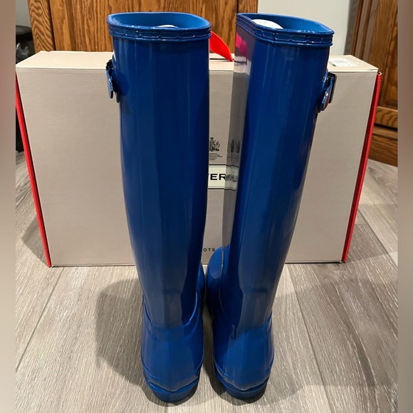HUNTER WOMENS ORIGINAL TALL GLOSS RAIN BOOTS SIZE 8 AZURE BLUE NWT! - Picture 3 of 5